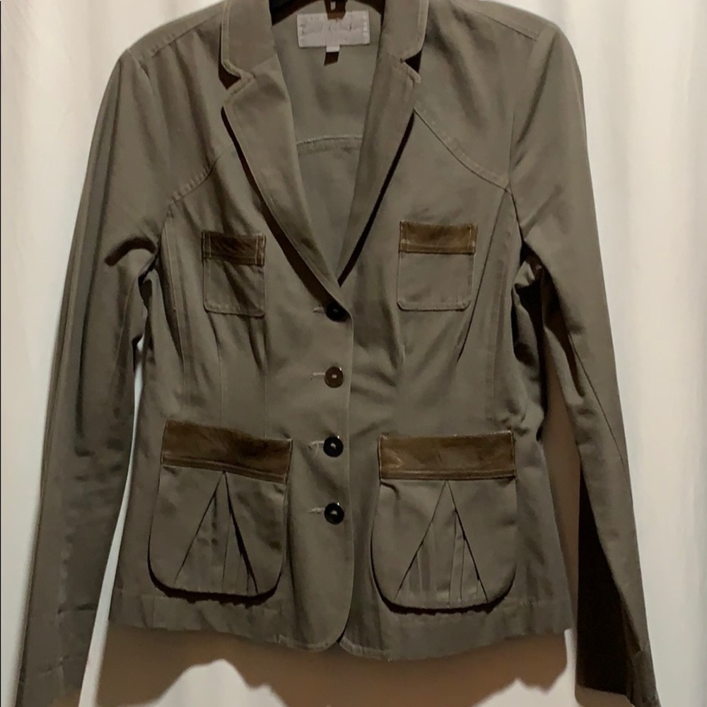 EARL RUTENBERG JACKET SZ M COTTON /w LEATHER TRIM